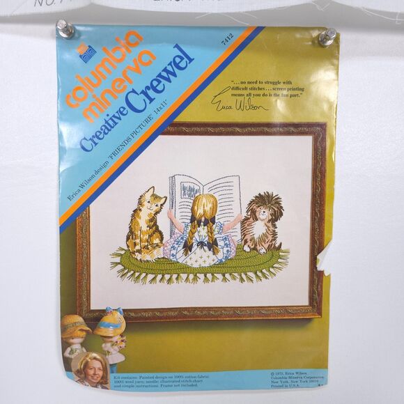 Vintage Columbia Minerva Crewel Kit 7412 Friends Picture Erica Wilson 14x11 USA - Picture 5 of 7